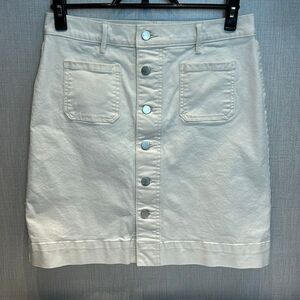 Loft Button Denim Mini Skirt Sz 6 Cream White Button Front Cotton Spandex